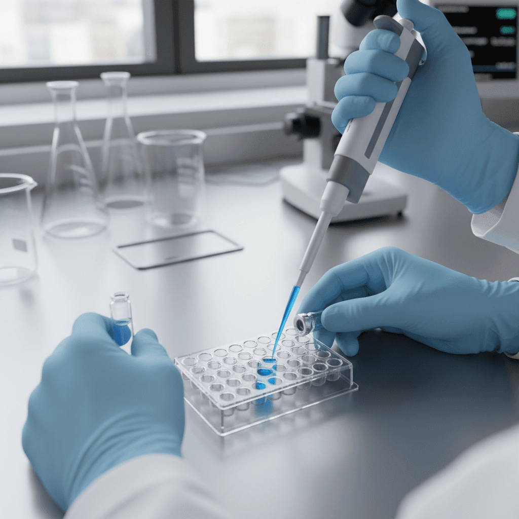 Scientist conducting enzyme research in modern laboratory setting with precision equipment